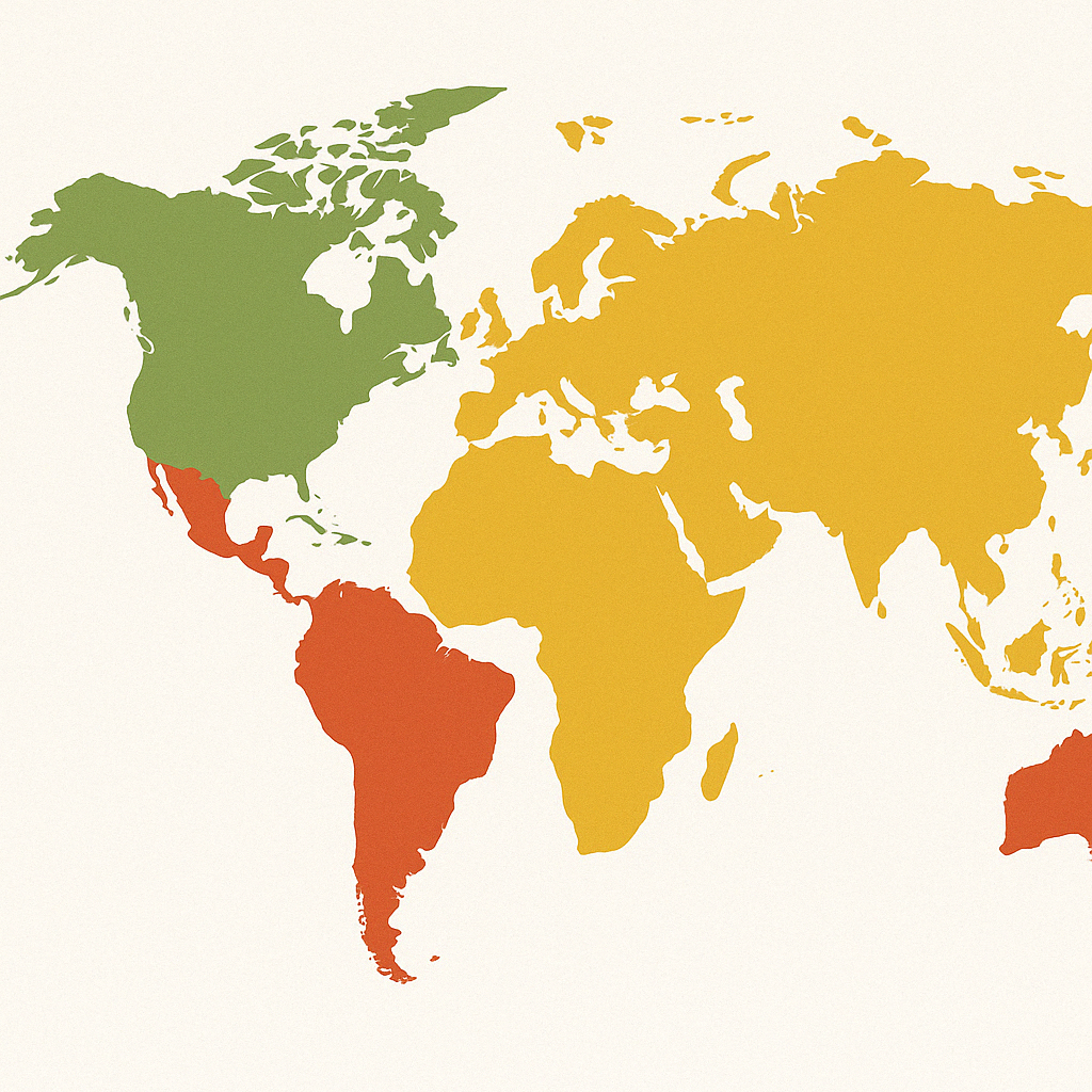 Stylized Map of Latin America and Asia
